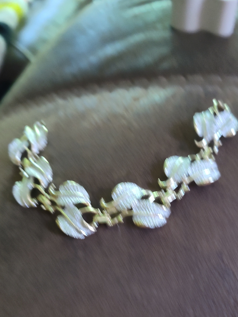 Emmons Mixed Metal Gold Silver Link  Textured Leaf Bracelet 1950s-60s  8 Inches